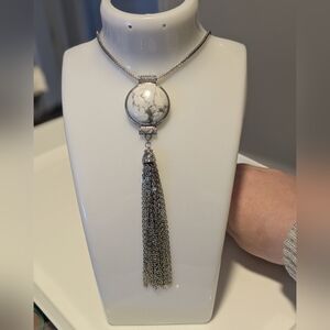 WHBM Silvertone Tassel Pendant Necklace